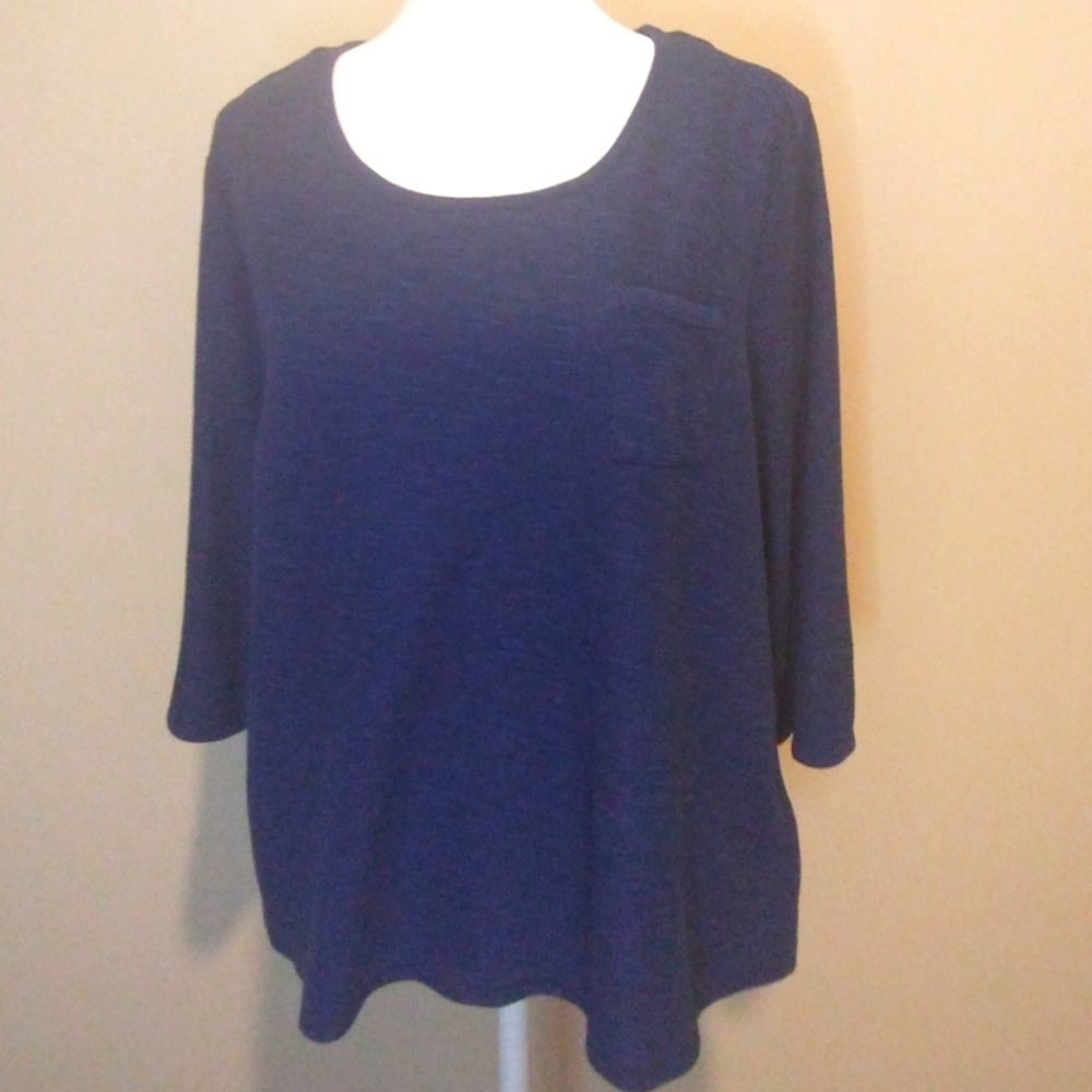 Women's Blue Ribbed Top With Pocket